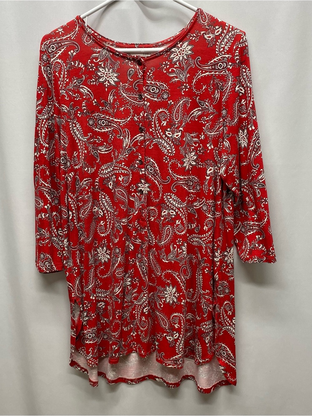 J. Jill tunic shirt size medium red paisley bandana popover modest 3/4 sleeve